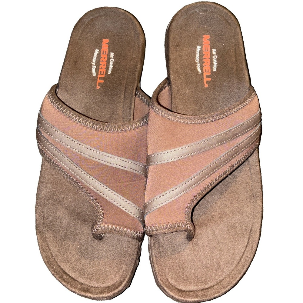 Merrell Air Cushion Memory Foam Brown Slide Thong Sandals Womens 7 Beach